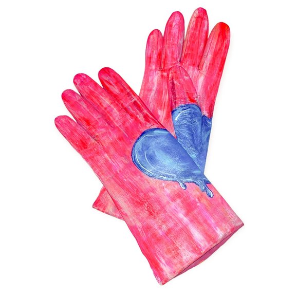 Pink Leather Gloves - Hand Painted - Up-cycled - One-of-a-Kind - Picture 3 of 3